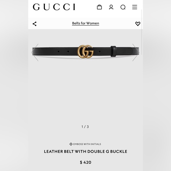 GUCCI LEATHER BELT WITH DOUBLE G BUCKLE - Picture 4 of 4